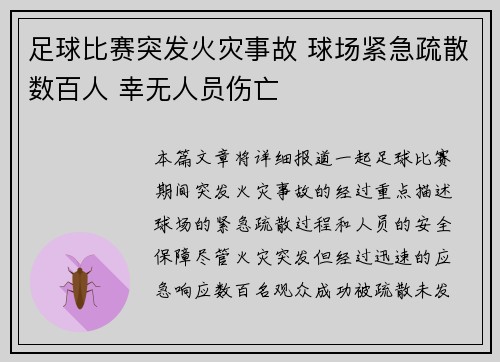 足球比赛突发火灾事故 球场紧急疏散数百人 幸无人员伤亡